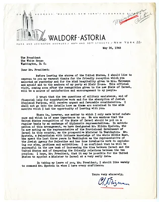 Letter from Chaim Weizmann to President Harry S. Truman