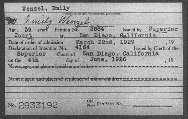 Wenzel, Emily - 1929