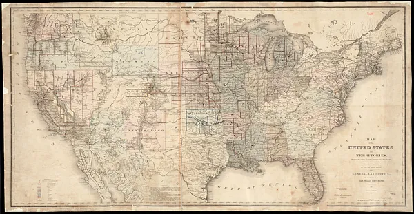 Map of the United States and territories, showing the extent of public surveys and other details constructed from the plats and official sources of the General Land Office