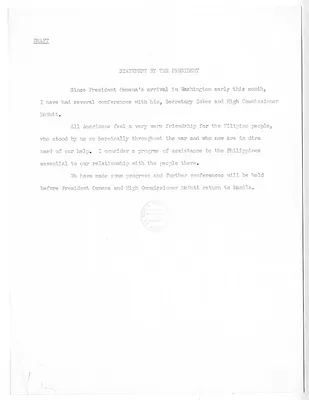 Draft Statement by President Harry S. Truman