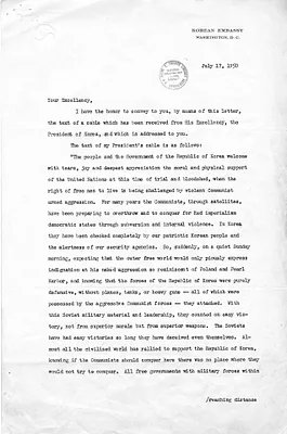 Letter from John M. Chang to President Harry S. Truman