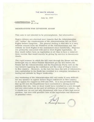 Memorandum, E. Frederic Morrow to Sherman Adams