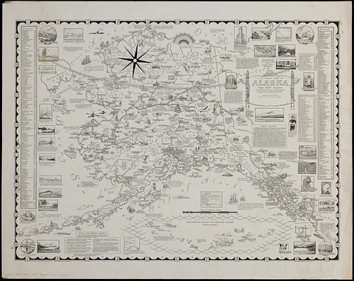 A pictorial map of Alaska, the 49th state