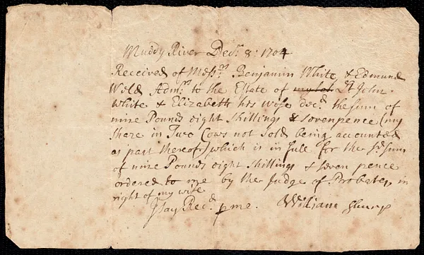 Receipt re: estate of Lt. John White