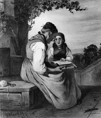 Old Woman Reading Bible To Girl