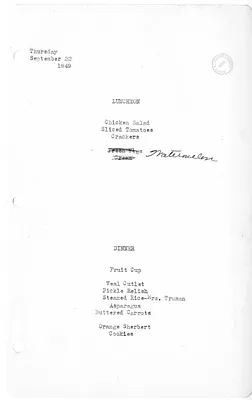 White House Luncheon and Dinner Menu