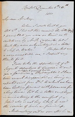 Letter from John Bishop Estlin, Bristol, to Samuel May, December 6th and 11th, 1850