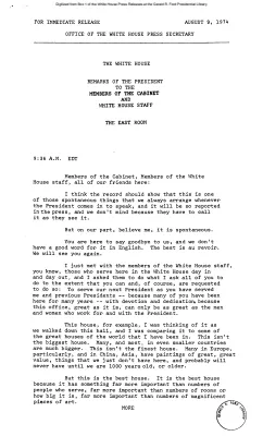 Remarks to the Members of the Cabinet and White House Staff [Ford Speech or Statement]