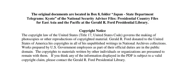 Japan - State Department Telegrams: Kyoto