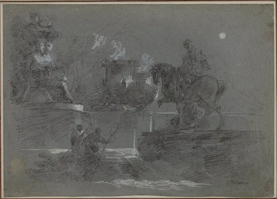 Monumental Sculpture in a Moonlit Park