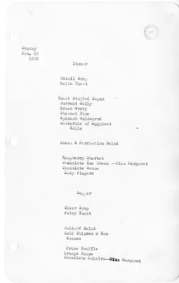 White House Dinner and Supper Menu