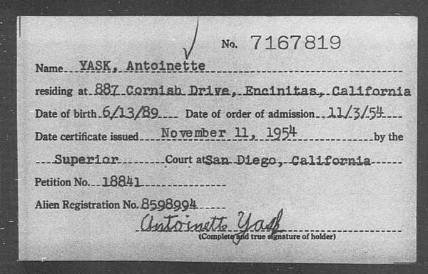 Yask, Antoinette - 1954