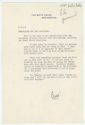 Memo, Edwin M. Watson to Franklin Roosevelt