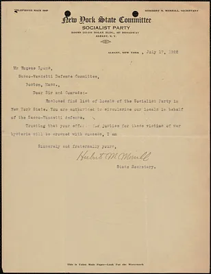 Herbert M. Merrill (New York State Committee, Socialist Party) typed letter signed to Eugene Lyons, Albany, N.Y., July 17, 1922