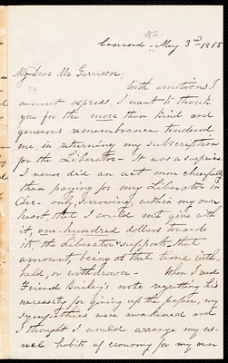 Letter from Sarah H. Pillsbury, Concord, [Mass.], to William Lloyd Garrison, May 3rd 1865