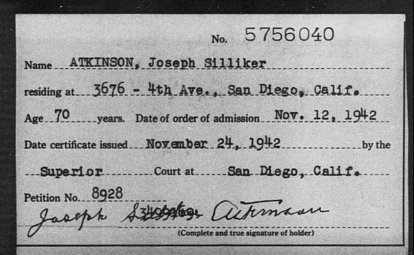 Atkinson, Joseph Silliker - 1942