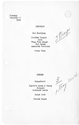 White House Luncheon and Dinner Menu