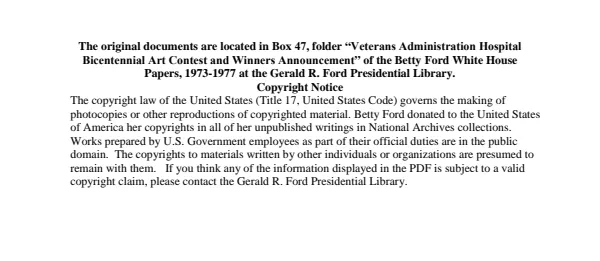 Veterans Administration Hospital Bicentennial Art Contest and Winners Announcement