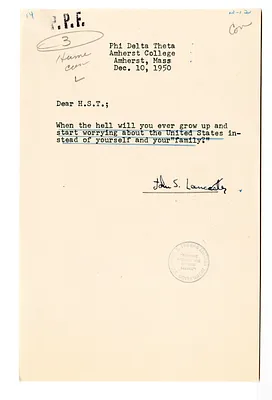 Letter from John Lancaster to President Harry S. Truman