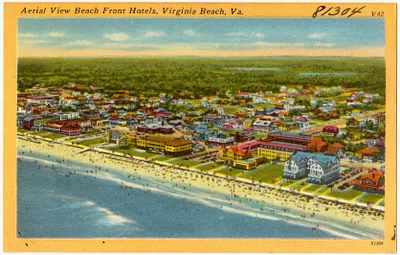 Aerial view beach front hotels, Virginia Beach, Va.