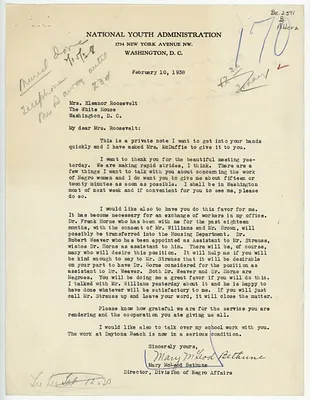 Letter, Mary McLeod Bethune to Eleanor Roosevelt
