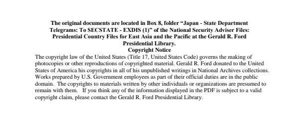 Japan - State Department Telegrams: To SECSTATE - EXDIS (1)