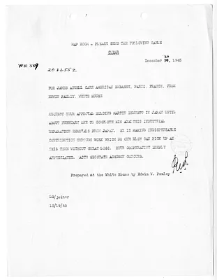 Cable from Edwin Pauley to James Angell