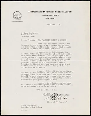 Meeker, George R. typed letter signed to Hugo Münsterberg, New York, 5 April 1916