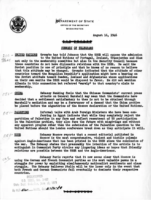 Memorandum, State Department Summary of Telegrams