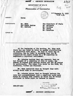 Memorandum of Conversation with Secretary of State Dean Acheson, Anthony Eden, Sir Roger Makins, Bernard A. B. Burrows, H. Freeman Matthews, George Perkins, Burton Berry, and William Rountree