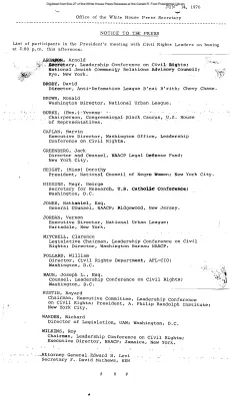 List of participants in the President's meeting with Civil Rights Leaders on busing at 2:00 PM this afternoon [Meeting Attendee List]