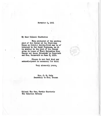 Letter from Edith Helm to Colonel Martin Charteris