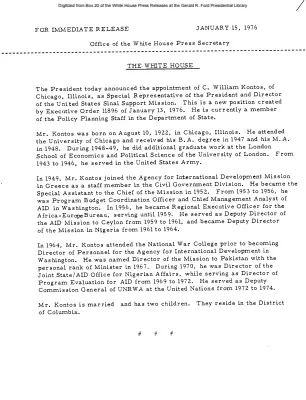 President announces appointment of C. William Kontos as Special Representative of the President and Director of the United States Sinai Support Mission [Position Appointments and Resignations]