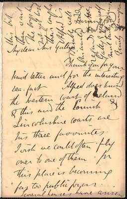 Emily Tennyson autograph letter signed to Mrs. Gatty, Farringford, [Isle of Wight], 10 November 1860