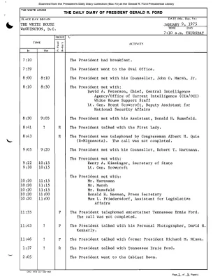 President Gerald R. Ford's Daily Diary, January 09, 1975