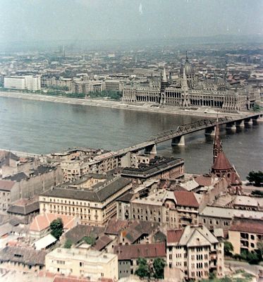 View from Matthias Church Tower towards Kossuth Bridge and Parliament