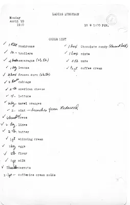 Shopping List for Ladies Luncheon