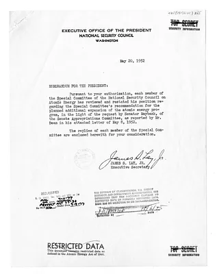Memorandum from James Lay, Jr. to President Harry S. Truman with Attachments