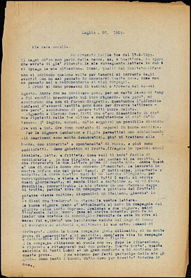 Bartolomeo Vanzetti typed letter (copy) to Luigia Vanzetti, [Charlestown], 28 July 1923