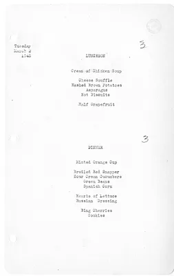 White House Luncheon and Dinner Menu
