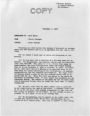 Memorandum, Joint Debates, 1 September 1960
