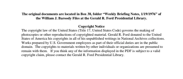 Weekly Briefing Notes, 1/19/1976