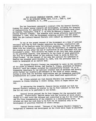 War Department Press Release
