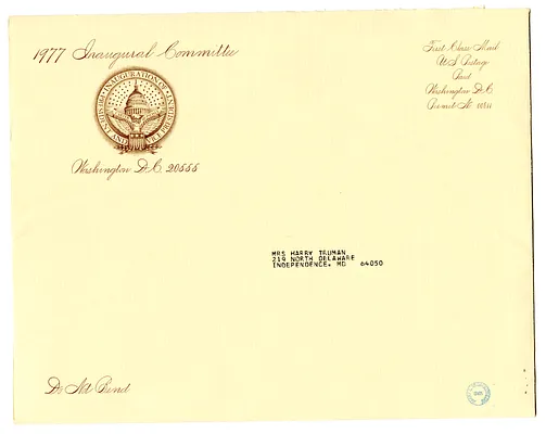 Inaugural Invitation to Bess W. Truman from the 1977 Inaugural Committee