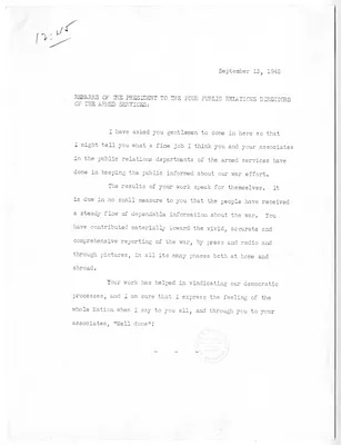 Memorandum, Remarks of President Harry S. Truman to the Four Public Relations Directors of the Armed Services