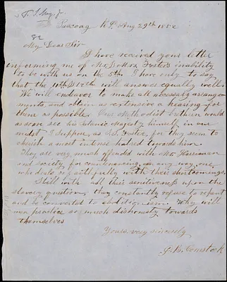 Letter from G.B. Comstock, Pascoag, R[hode] I[sland], to Samuel May, 1852 Aug[ust] 29th