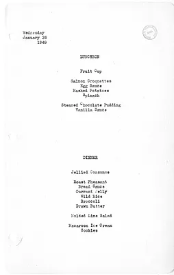 White House Luncheon and Dinner Menu