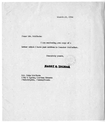 Correspondence Between President Harry S. Truman and John McShain