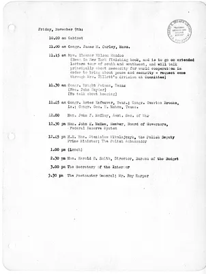 Daily Appointment Sheet for President Harry S. Truman