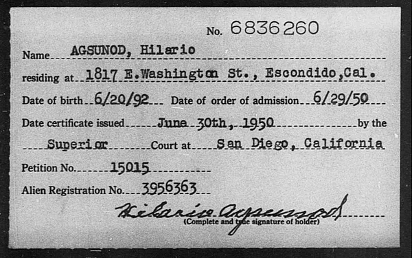 Agsunod, Hilario - 1950